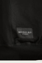 Cotton Black Asymmetrical Zip Hooded Sweatshirt