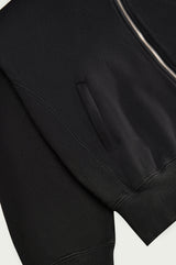 Cotton Black Asymmetrical Zip Hooded Sweatshirt