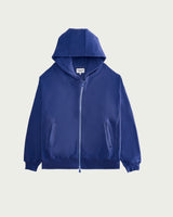 Cotton Blue Asymmetrical Zip Hooded Sweatshirt