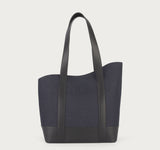 Asymmetrical Apple Peel Leather and Denim Tote Bag