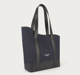 Asymmetrical Apple Peel Leather and Denim Tote Bag