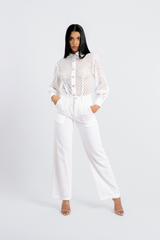 Florence White Eyelet Two-Piece Pants Set
