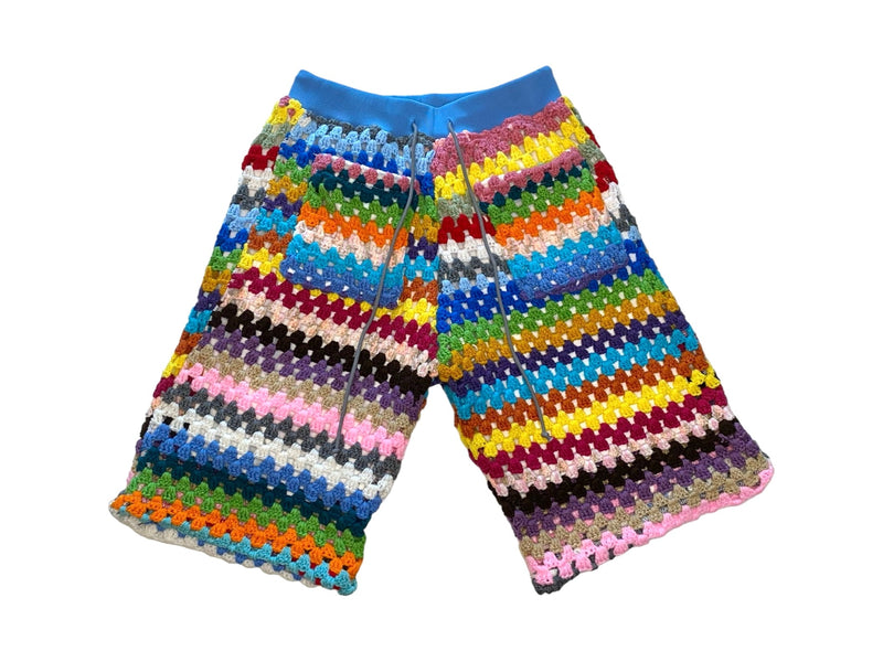 Multicolor World Long Crochet Shorts