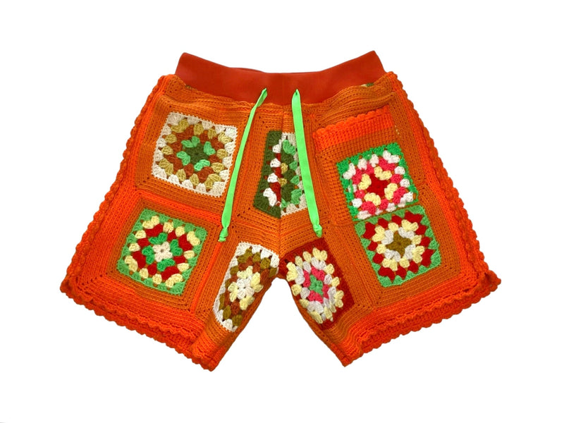 Orange Squared Crochet Shorts