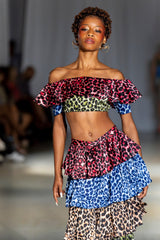 Ana Ruffled Cheetah Print Two-Piece Skirt Set