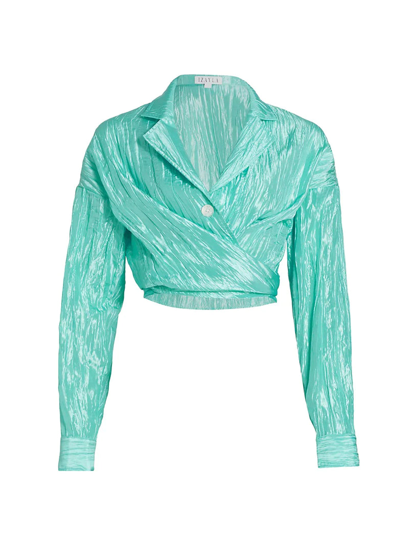 Crinkled Taffeta Tie Front Shirt | Tiffany Blue