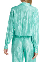 Crinkled Taffeta Tie Front Shirt | Tiffany Blue