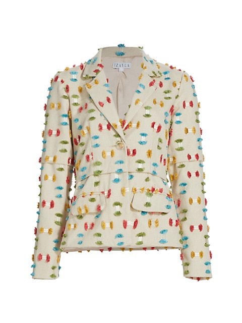 Embroidered One-Button Blazer