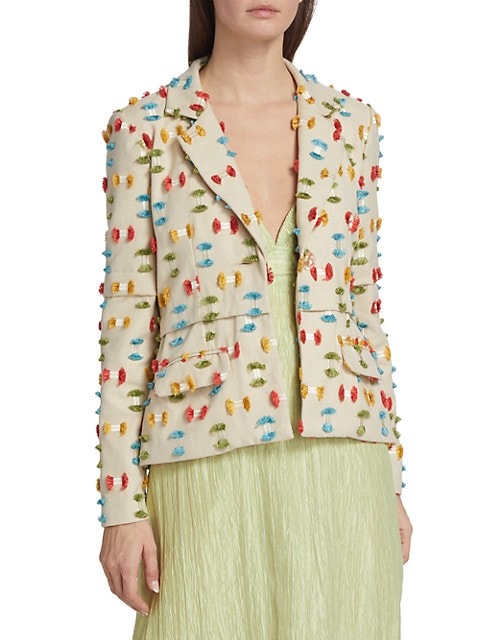 Embroidered One-Button Blazer