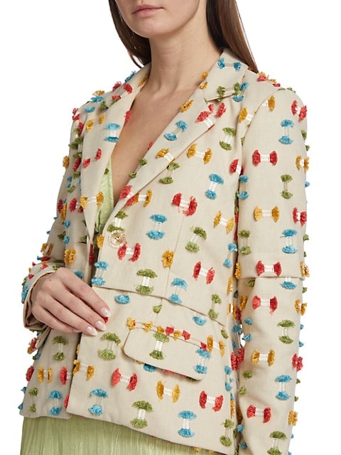 Embroidered One-Button Blazer