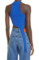 Bright Blue "Race Her" Ribbed Halter Tank