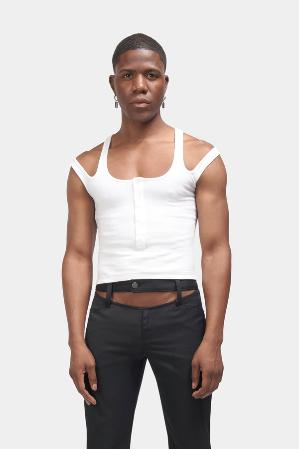 White "2-Way" Henley Ribbed Tank