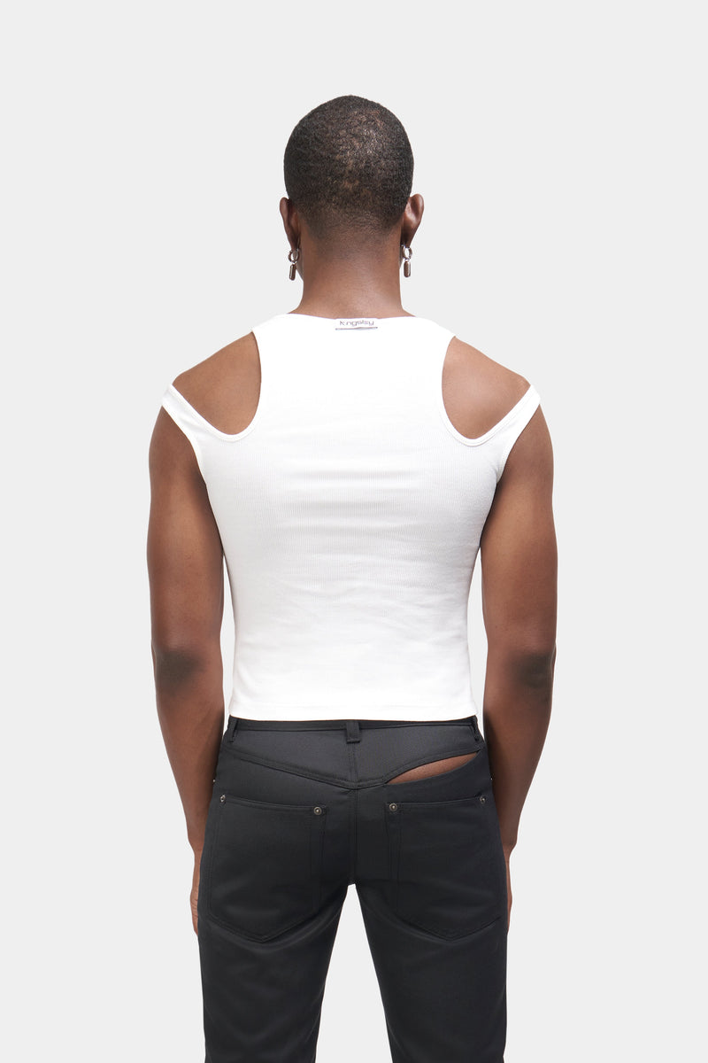 White "2-Way" Henley Ribbed Tank