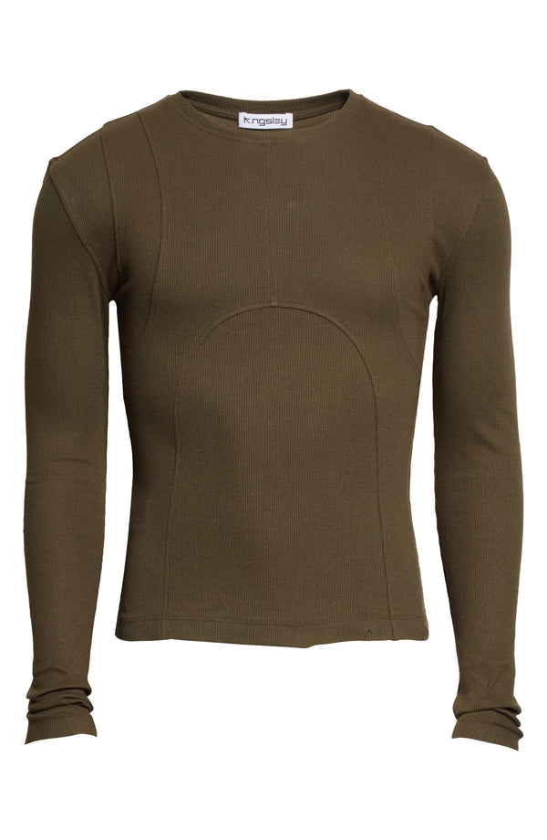 Dark Olive "Dani LS" Ribbed Top