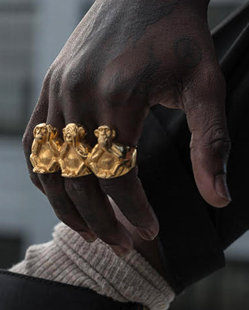 THREE WISE MONKEYS 3 FINGER RING