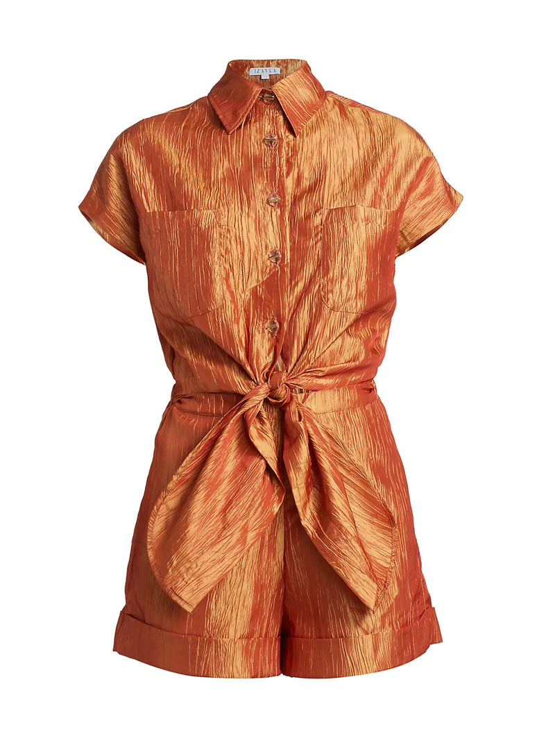 Tie Front Playsuit | Fire Orange