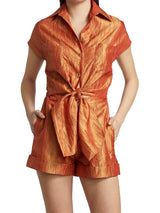Tie Front Playsuit | Fire Orange