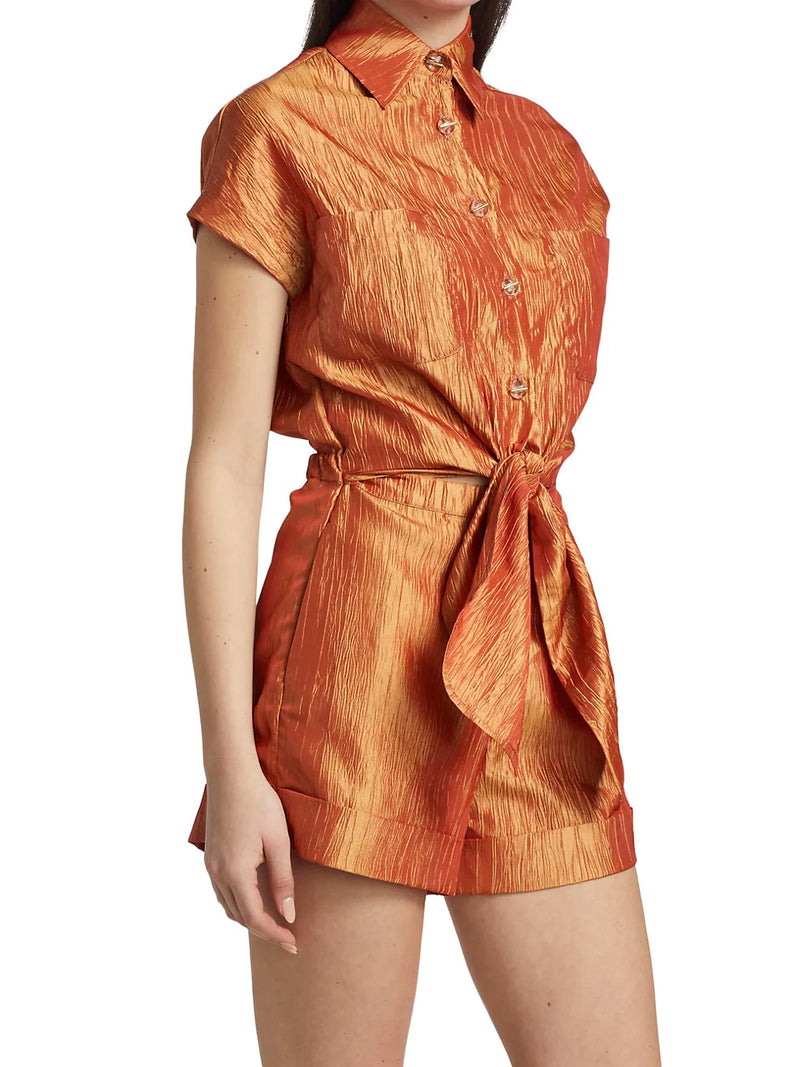 Tie Front Playsuit | Fire Orange
