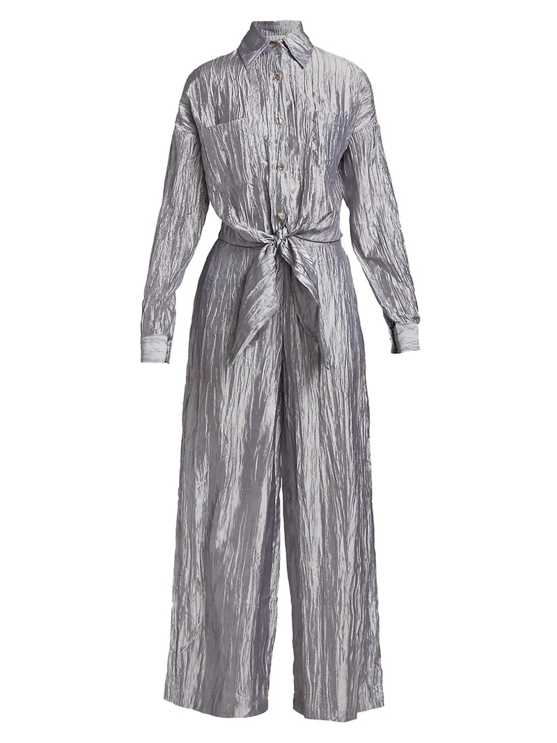 Signature Tie Front Jumpsuit | Silver