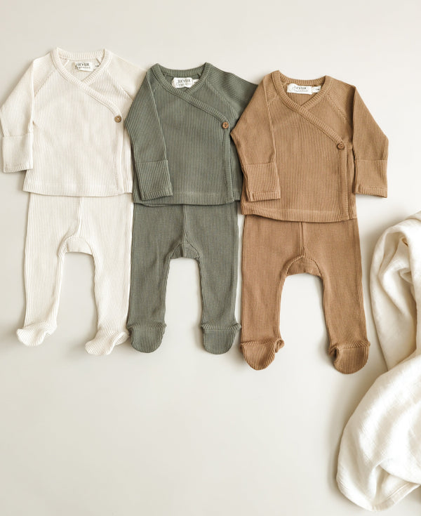 Organic Waffle Kimono Top & Footed Pant Set | Milk