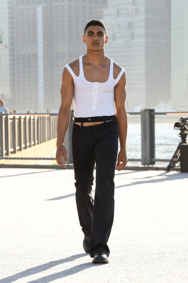 White "2-Way" Henley Ribbed Tank