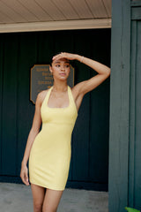 Rally Terry Halter Dress in Canary