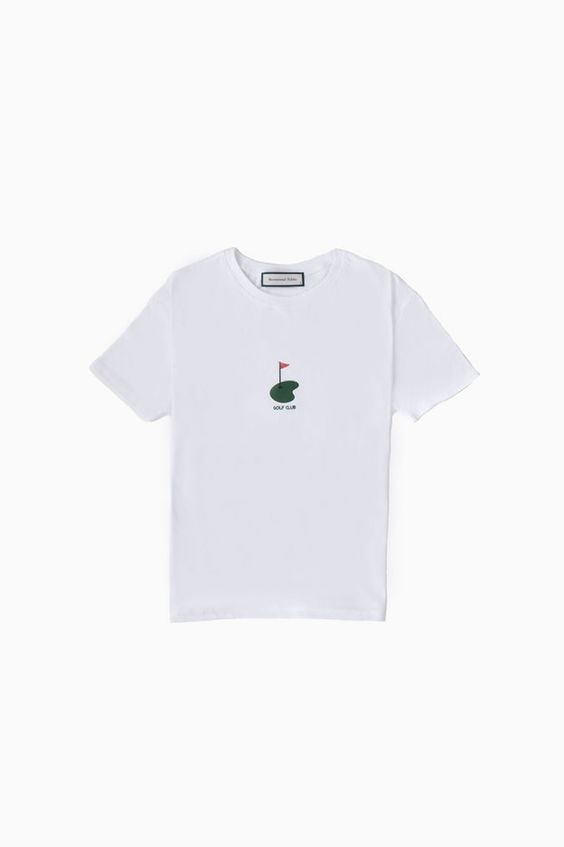 Flyer Cropped Tee with Flag in White