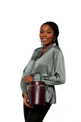 Cylinder Bucket Leather Bag in Eggplant Purple