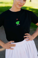 Flyer Cropped Tee with Flag in Black
