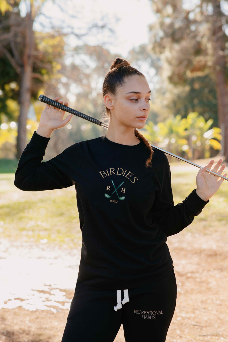 Fairway Long Sleeve Tee with Birdies in Black