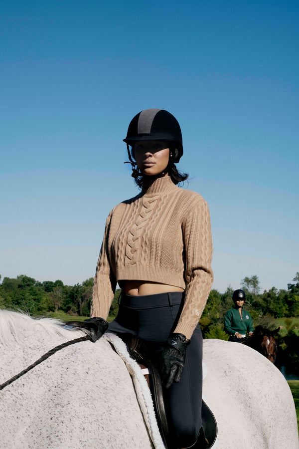 Dallas Cable Knit Turtleneck Sweater in Camel