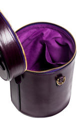 Cylinder Bucket Leather Bag in Eggplant Purple