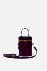 Cylinder Bucket Leather Bag in Eggplant Purple