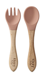 Bamboo Spoon and Fork Set (Muted Pink)