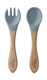 Bamboo Spoon and Fork Set (Muted Blue)