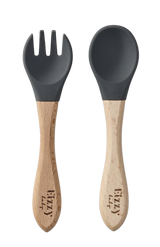 Bamboo Spoon and Fork Set (Dark Grey)