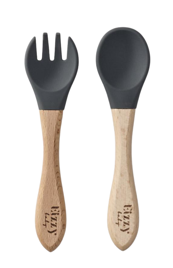 Bamboo Spoon and Fork Set (Dark Grey)