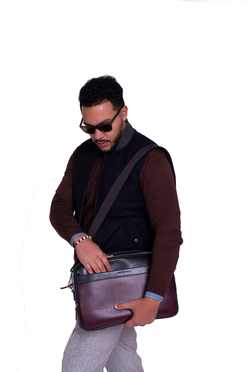 Geneva Leather Messenger Bag in Wine Purple