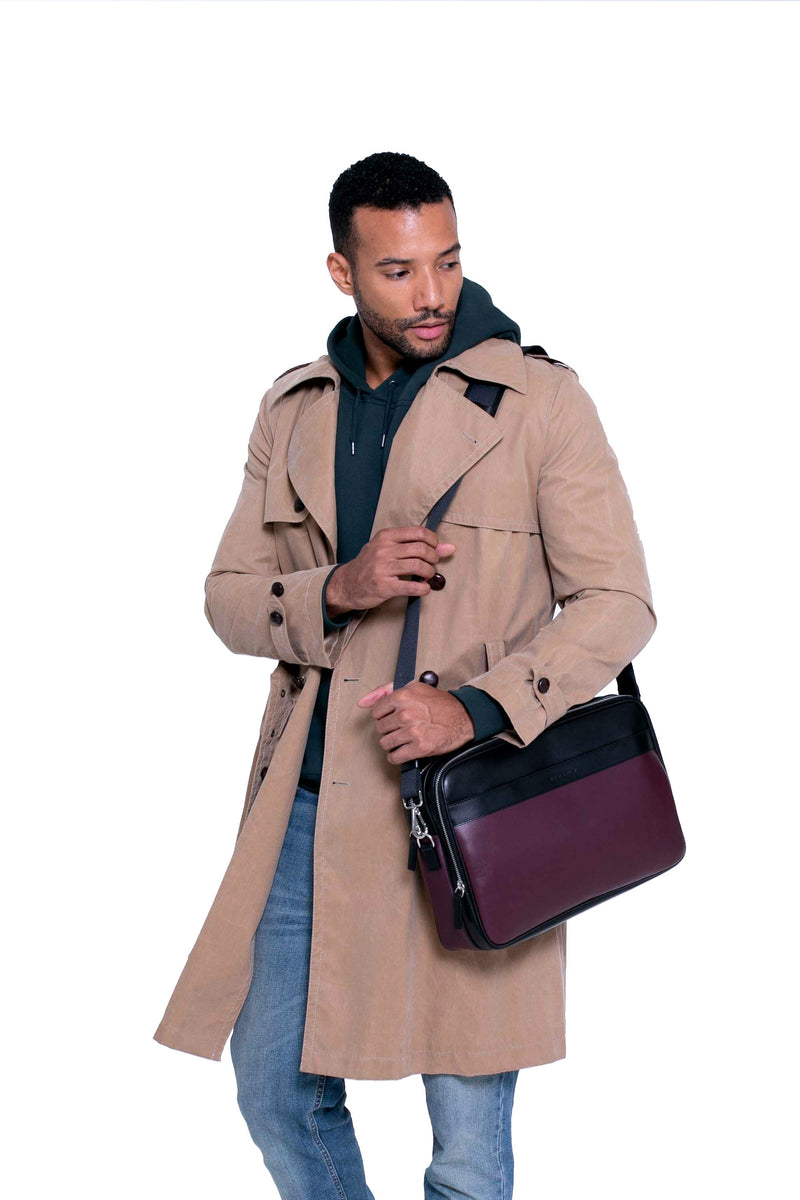 Geneva Leather Messenger Bag in Wine Purple