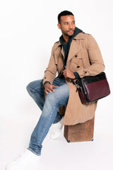 Geneva Leather Messenger Bag in Wine Purple