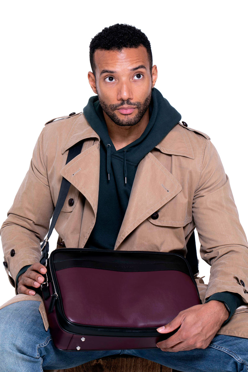 Geneva Leather Messenger Bag in Wine Purple