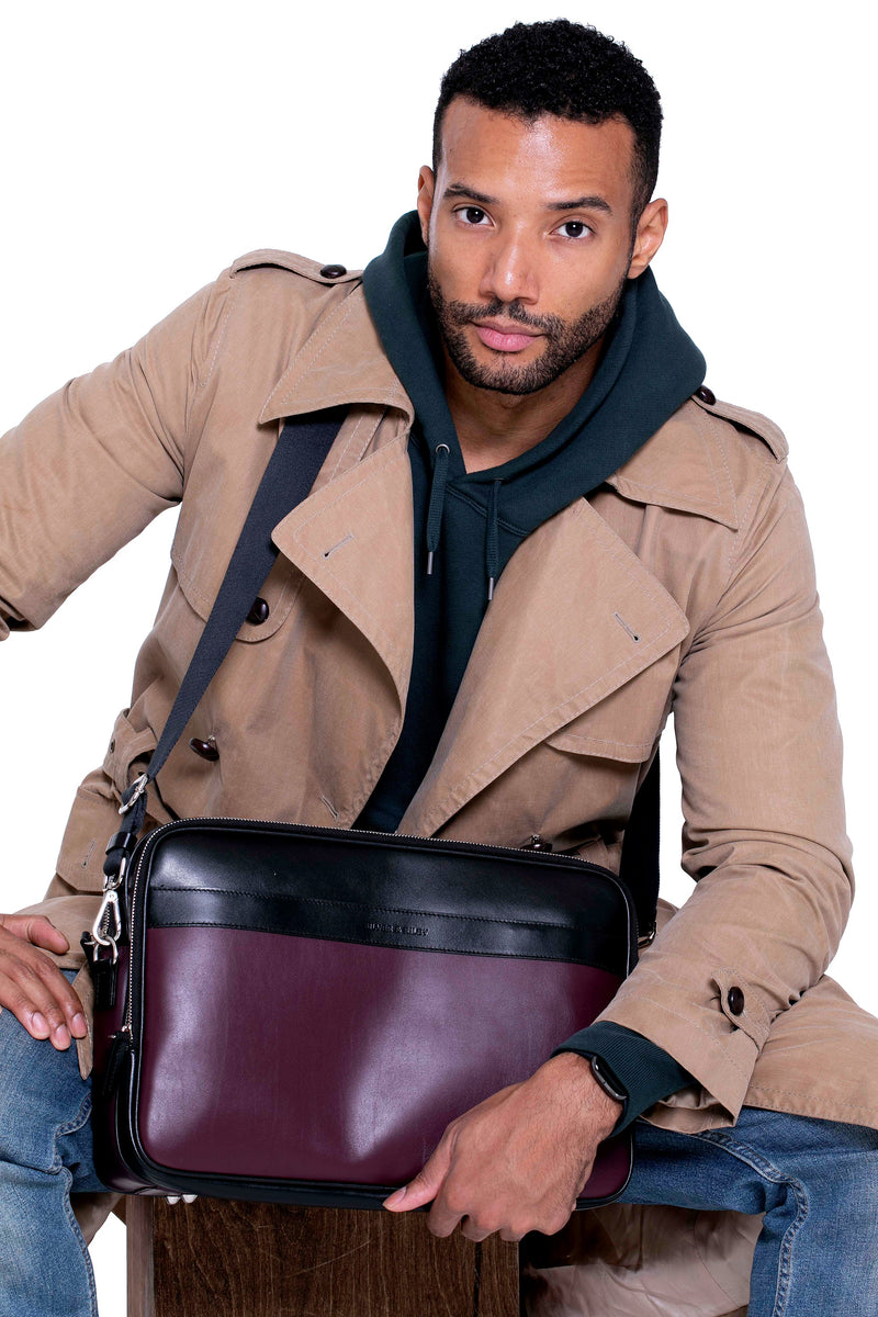 Geneva Leather Messenger Bag in Wine Purple