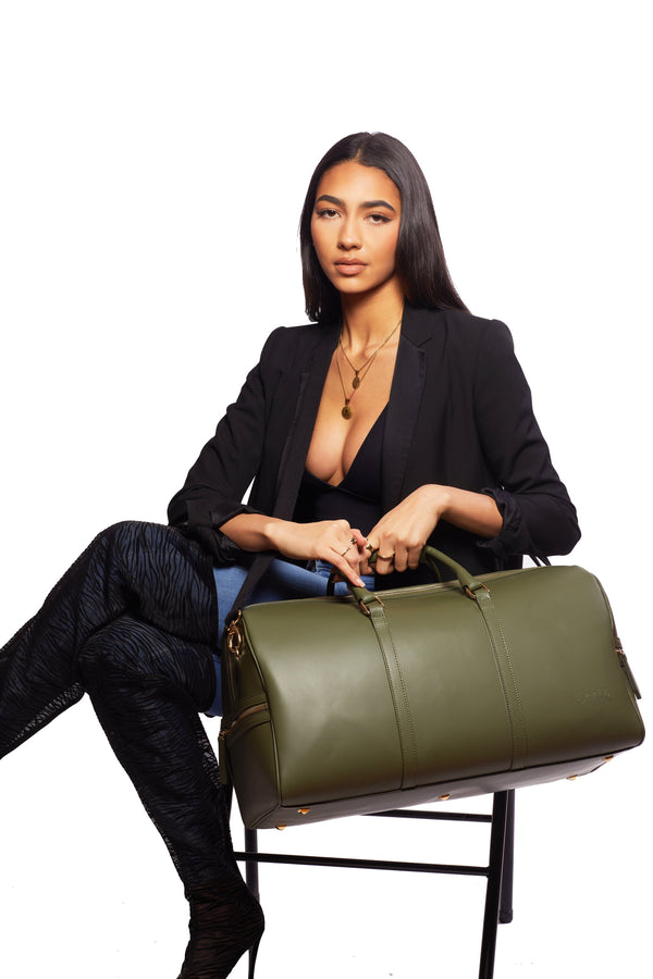 Carryall Duffle Leather Bag in Olive Green