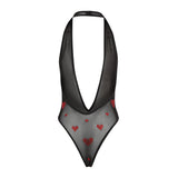 Crystal Hearts Mesh Bodysuit | Black