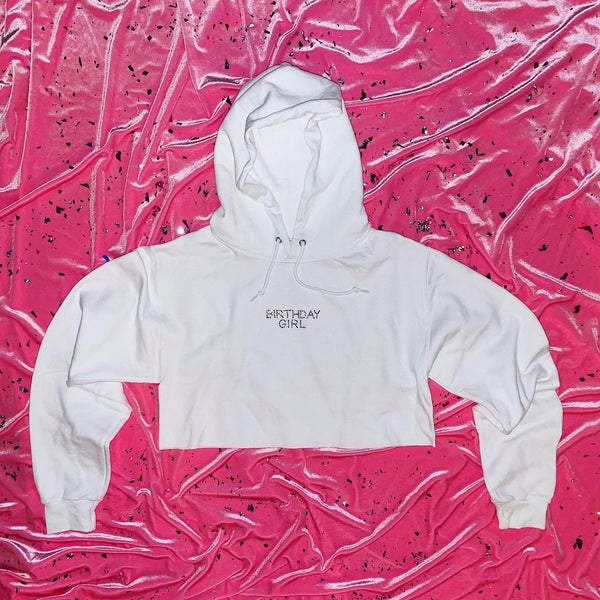 "BIRTHDAY GIRL" Crystal Confetti Crop Hoodie