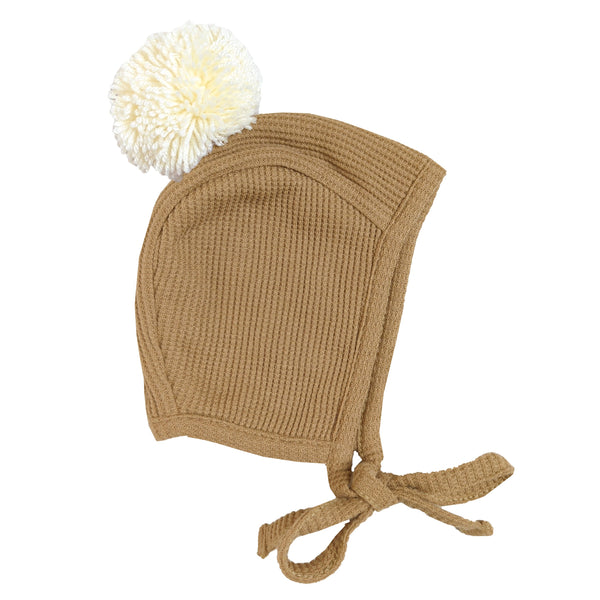 Organic Waffle Pom Bonnet | Camel