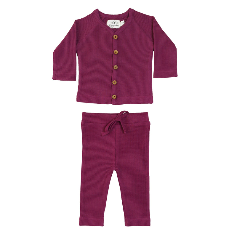 Organic Waffle Newborn Top & Pant Set | Berry