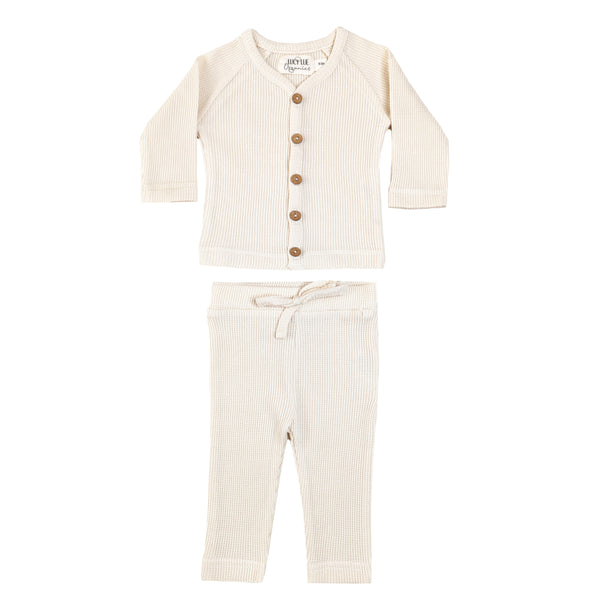 Organic Waffle Newborn Top & Pant Set | Milk