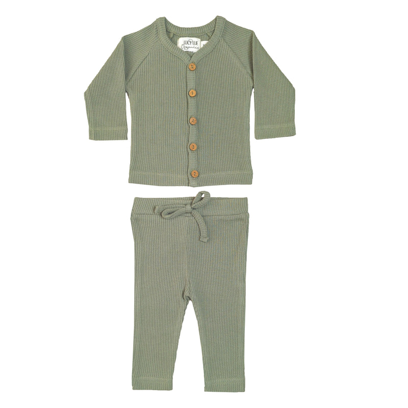 Organic Waffle Newborn Top  & Pant Set | Moss