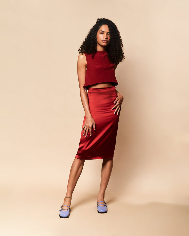 Toni Zipper-Slit Skirt in Chili